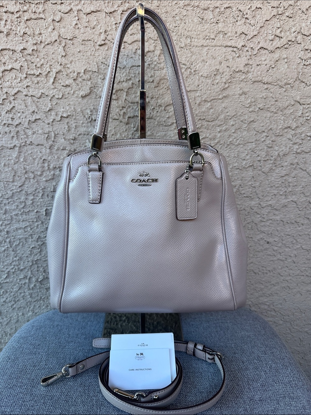Coach Pebble Leather Shoulder Satchel in Light Blush